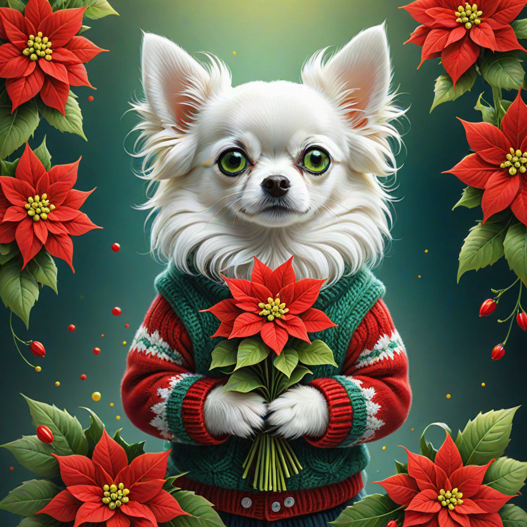Cute Fluffy Chihuahua Surrounded by Whimsical Floral Beauty