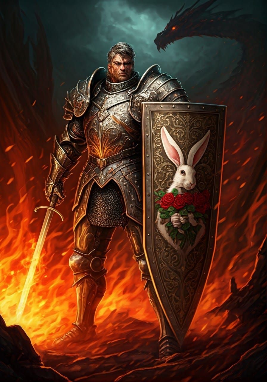 Heroic Knight Defends Realm with Floral Heraldry