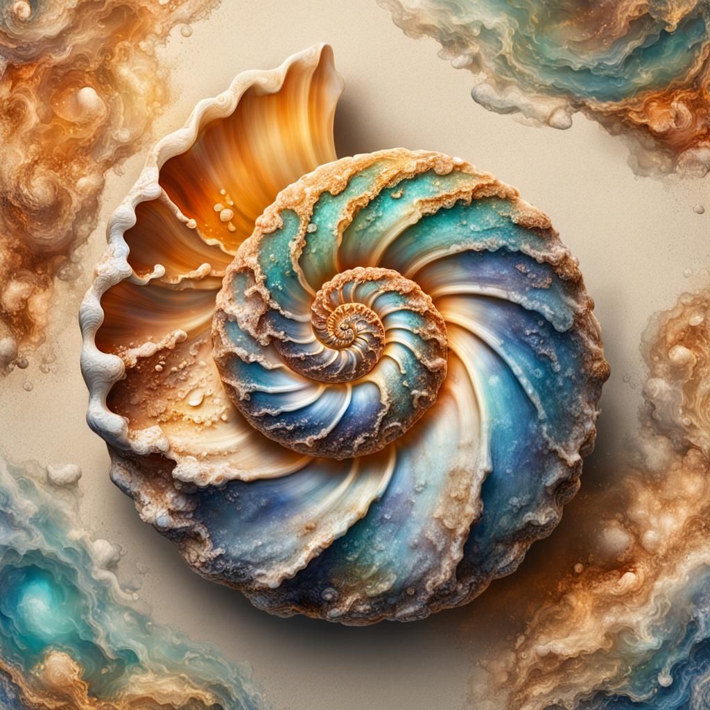 Hyperrealistic Seashell Fossil Rock Concept Art