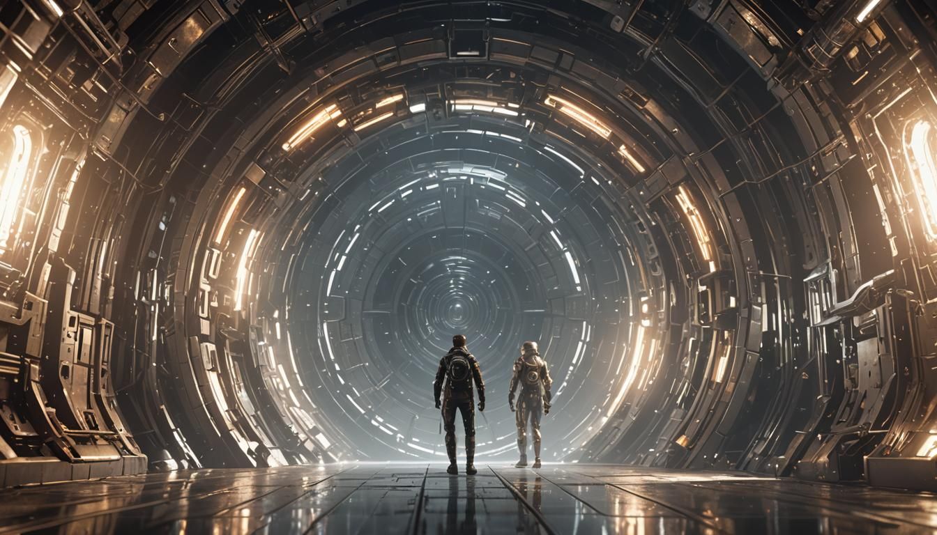 Futuristic Man in Sci-Fi Tunnel, 8K Render