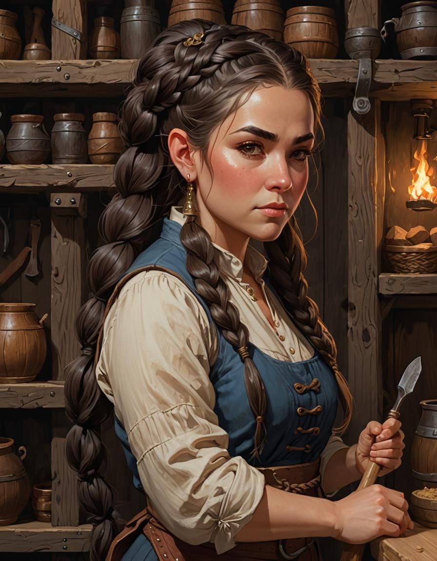 Dwarf Innkeeper with Rolling Pin in Fantasy Style