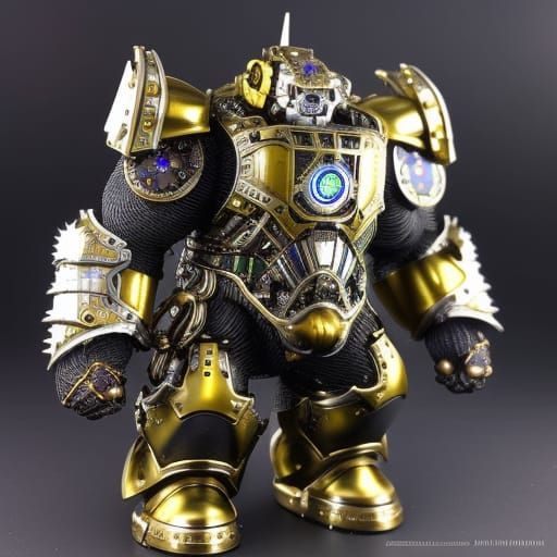 Armored Steampunk Android Gorilla with Opal Inlays
