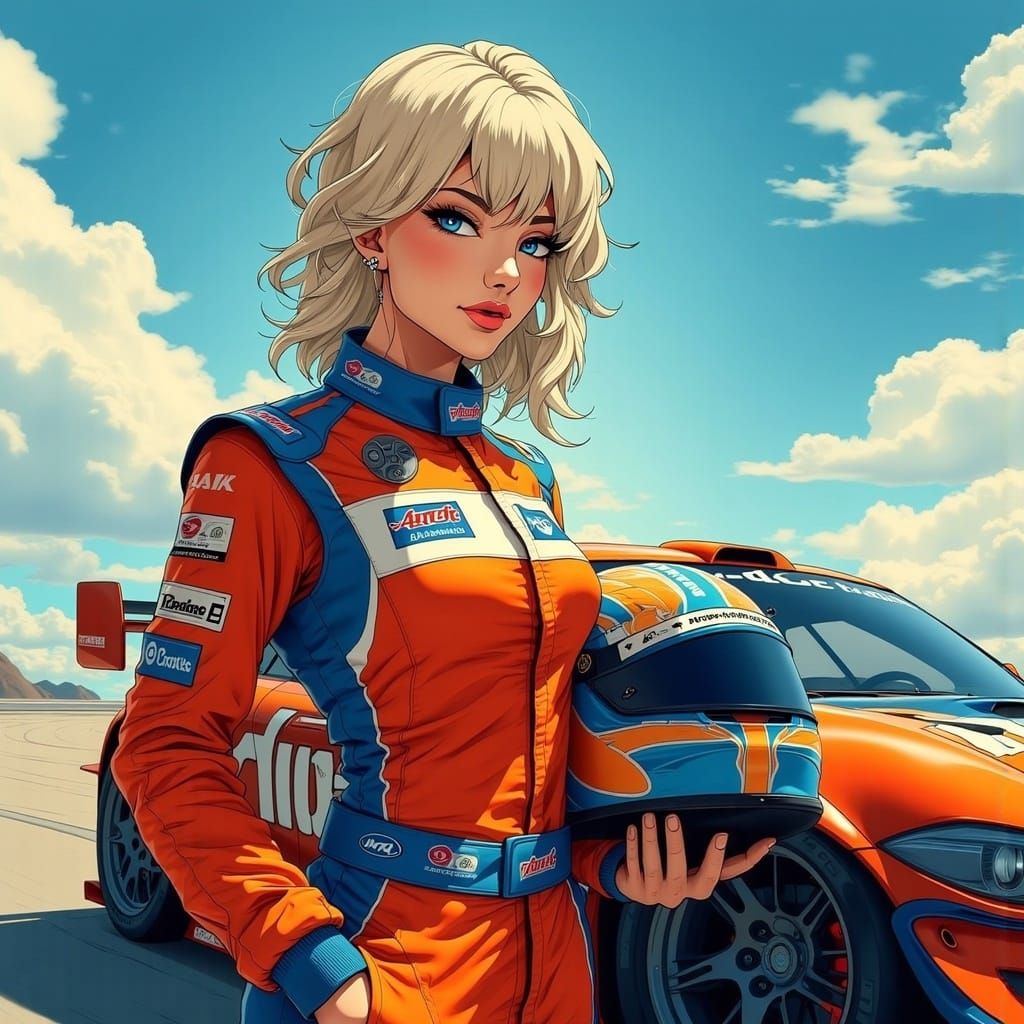 Competitive Female Race Car Driver in Digital Art