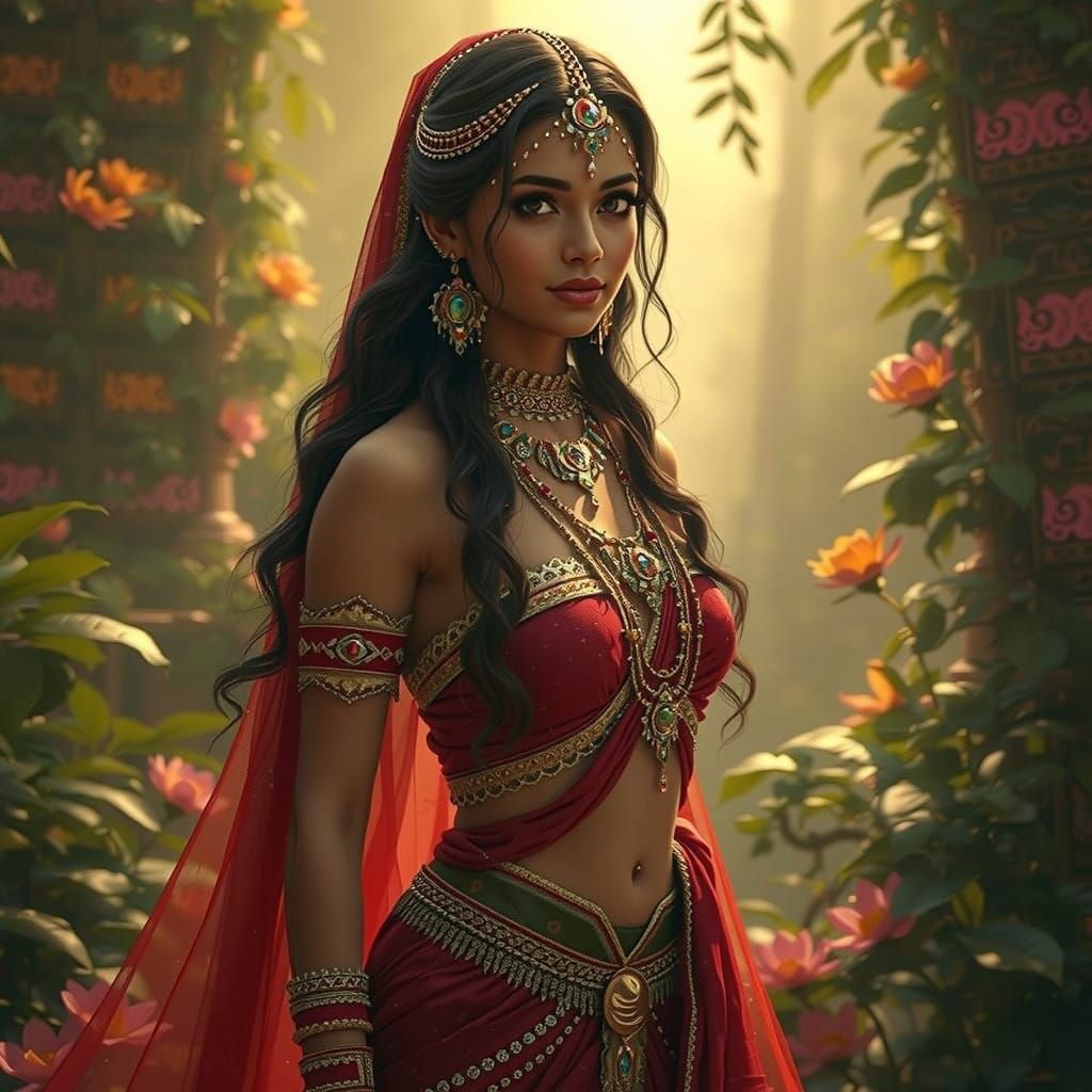 Majestic Indian Queen Embodied in Ancient Temple Grandeur