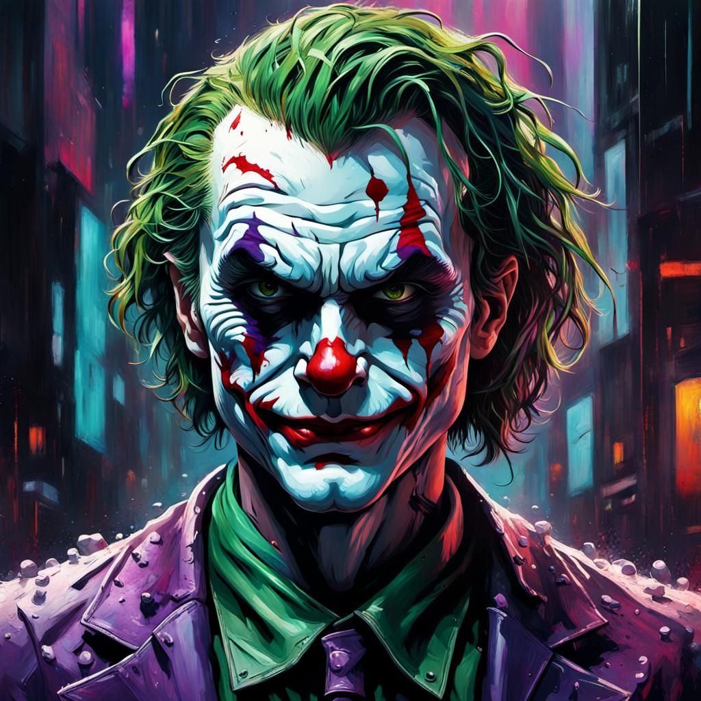 Cyberpunk Joker Splash Art in Impasto Style