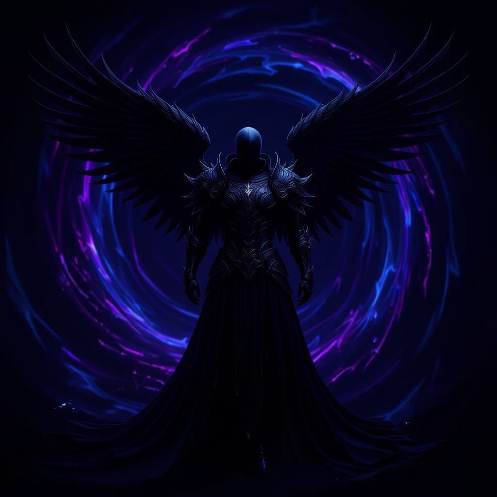 Fallen Angel in Obsidian Armor with Ethereal Backlighting