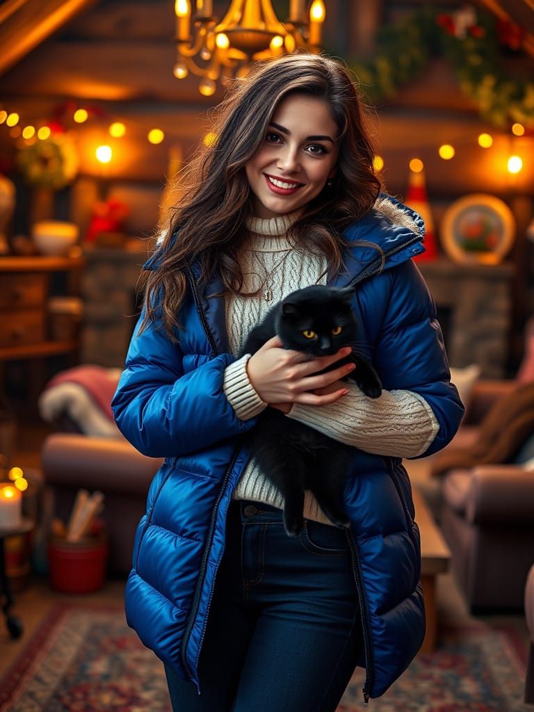 Woman Enjoying Cozy Moment with Her Black Cat