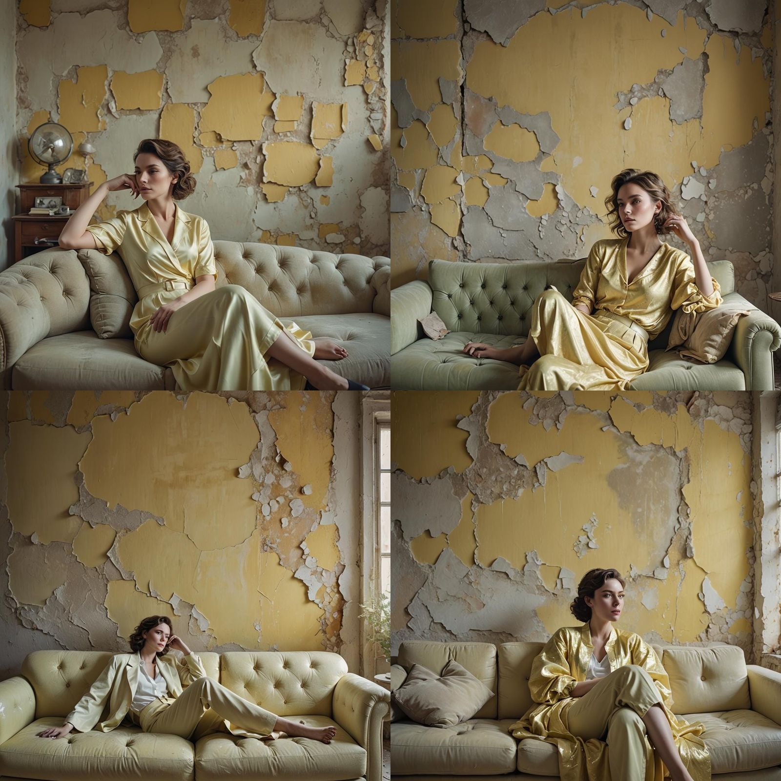 Glamorous Woman Resting in Yellow Room