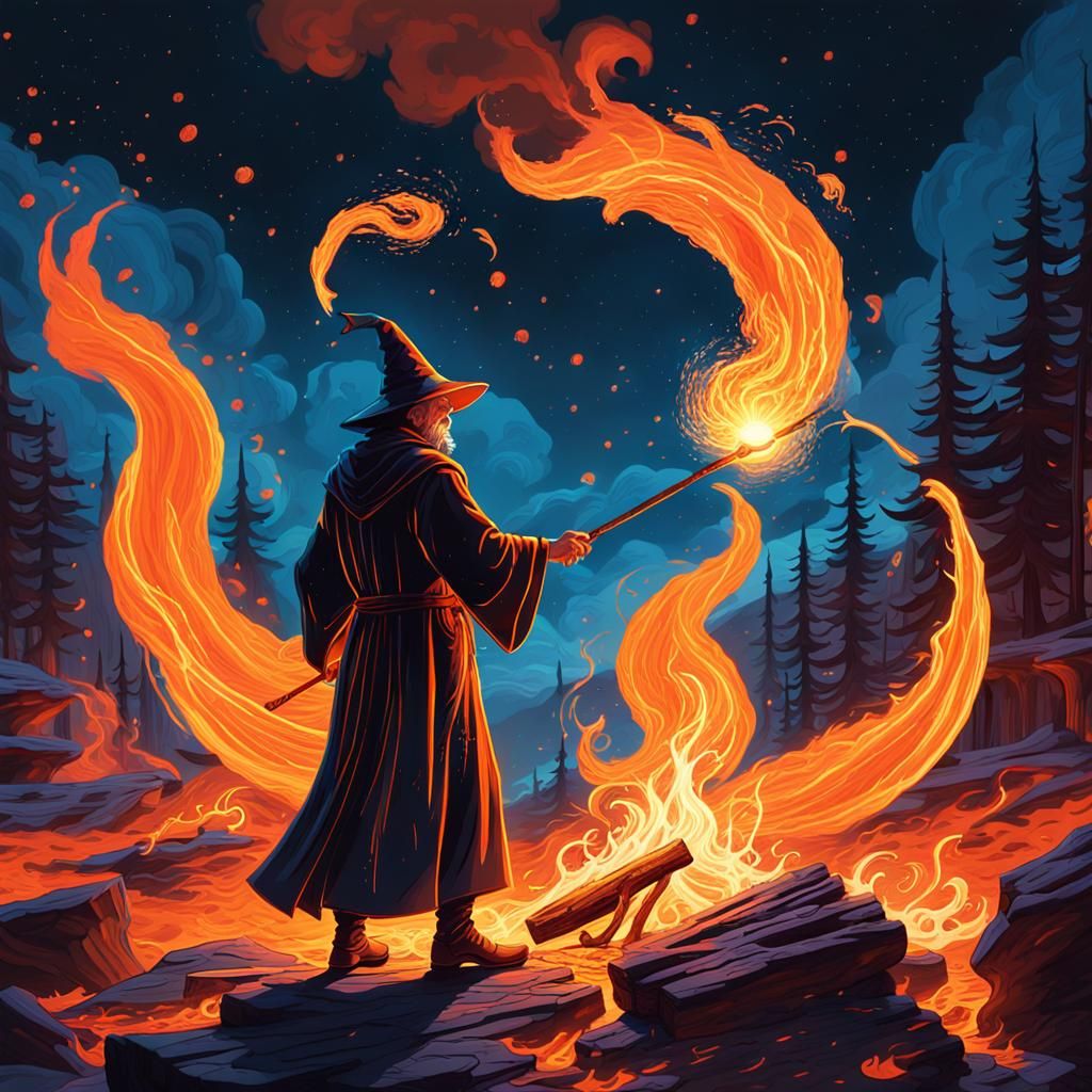 Wizard Casting Spell in Moonlight: Vibrant Fantasy Art