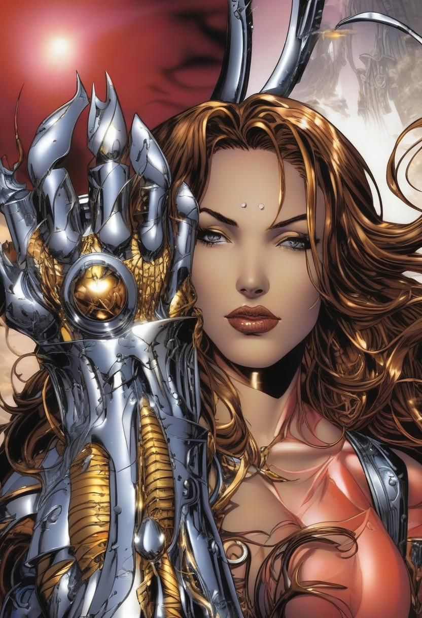 Anime Witchblade Warrior in Silver and Gold Armor