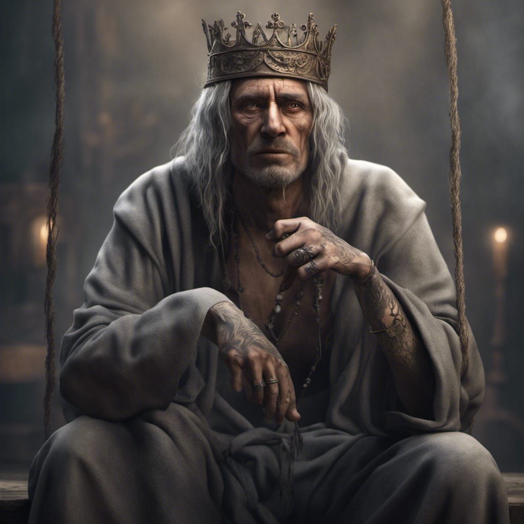 Medieval Beggar with Paper Crown, 3D Render