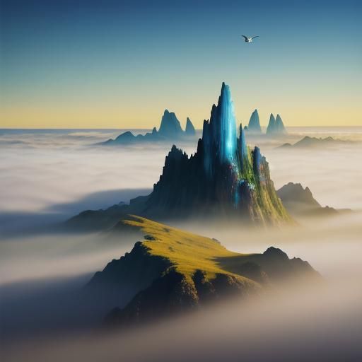 Golden Island Dreamscape in Ethereal Fog