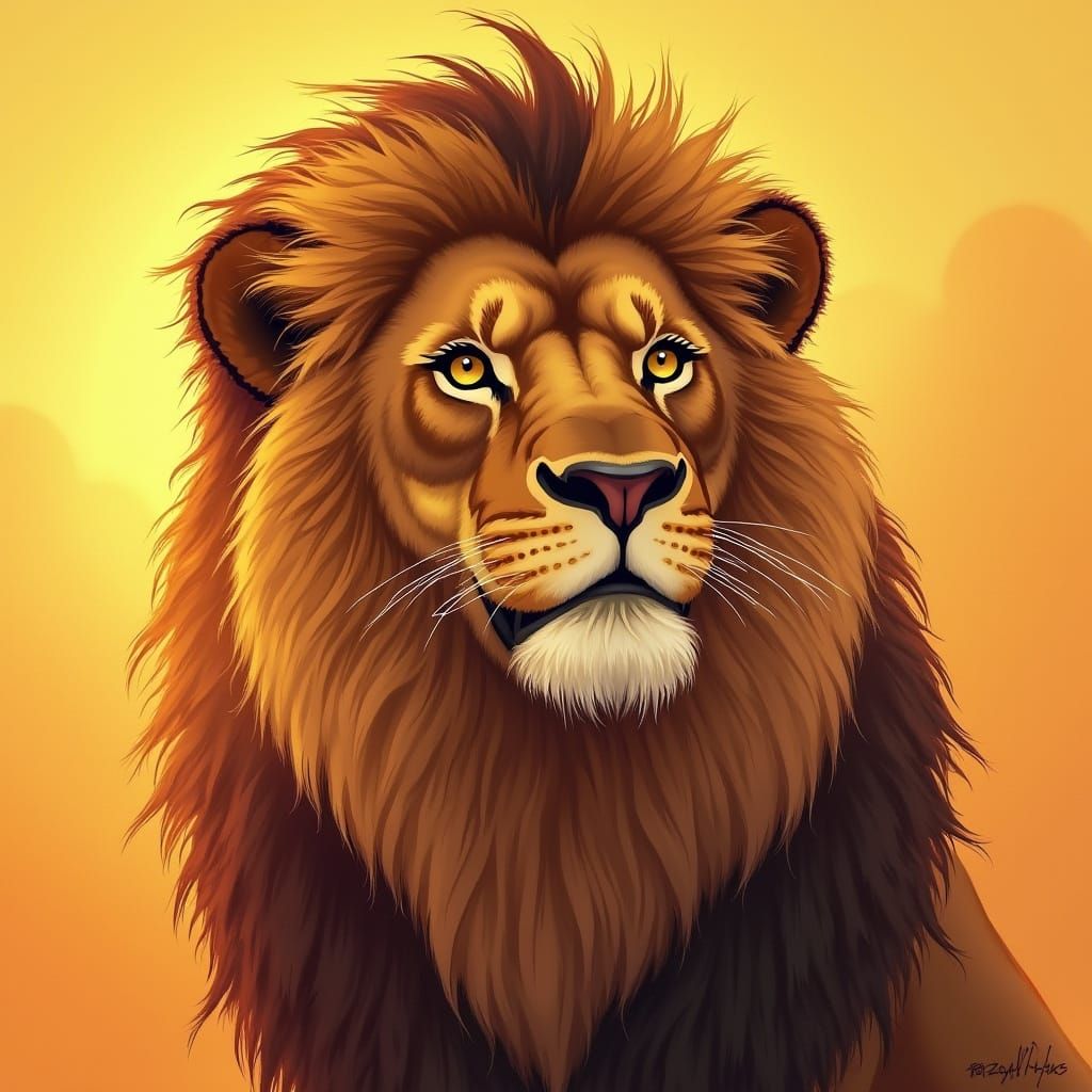 Regal Lion at Sunrise: Painterly Digital Art