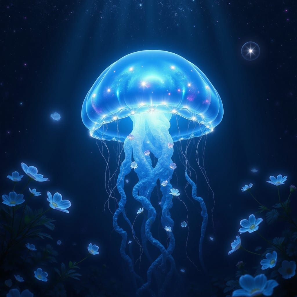 Bioluminescent Jellyfish in Ethereal Deep Ocean Glow