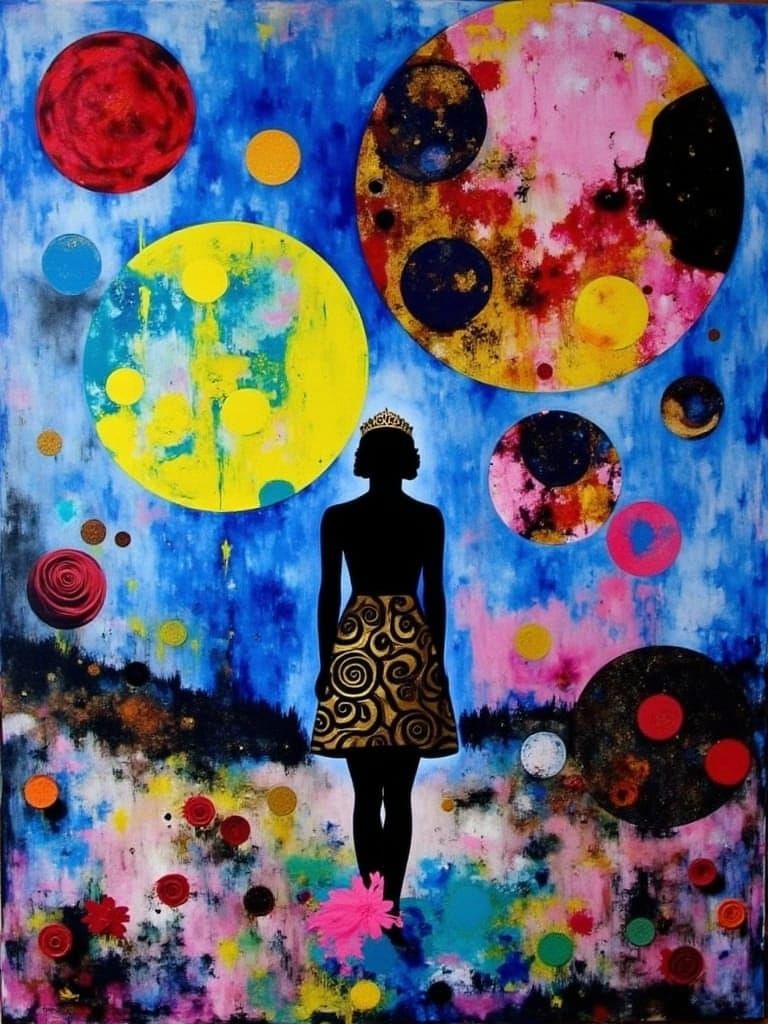 Woman with Crown and Klimt-Inspired Gold Pattern