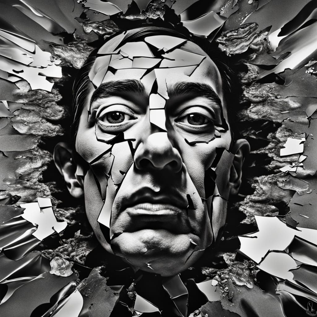 Surreal Portrait of Fragmented Mind with Multiple Expression...