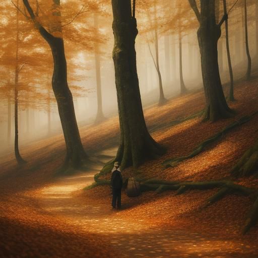 Impressionistic Forest Scene with Fallen Leaves