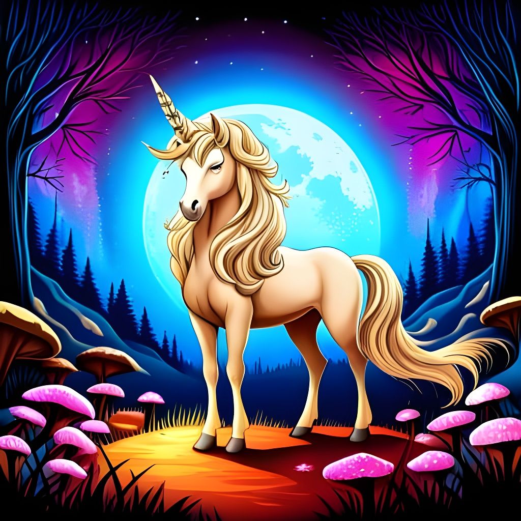 Magical Unicorn in Enchanted Forest, Digital Art