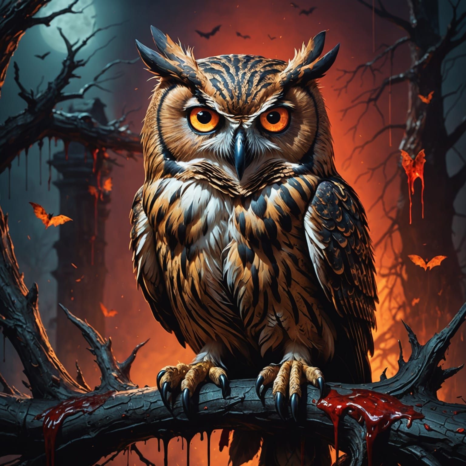Creepy Owl on Monster, Halloween Night