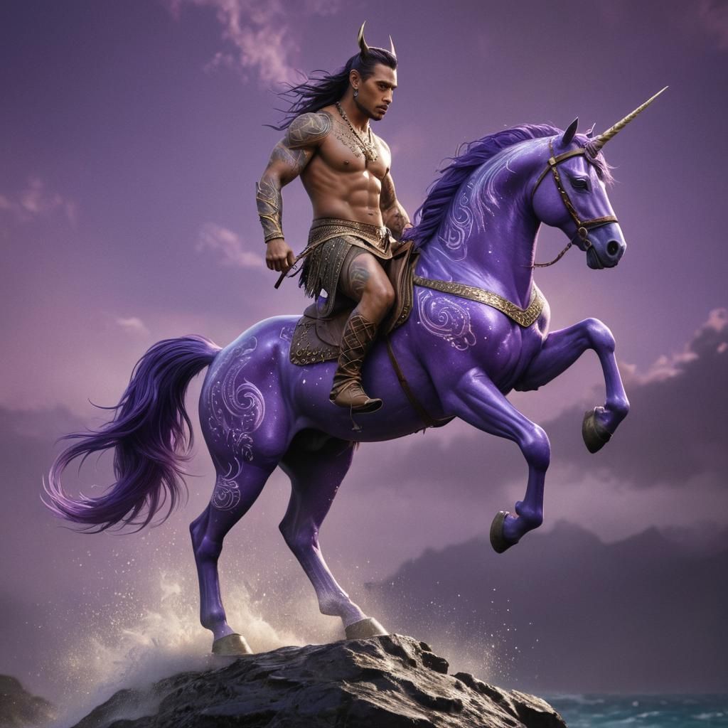 Majestic Purple Unicorn with Maori Tattoos