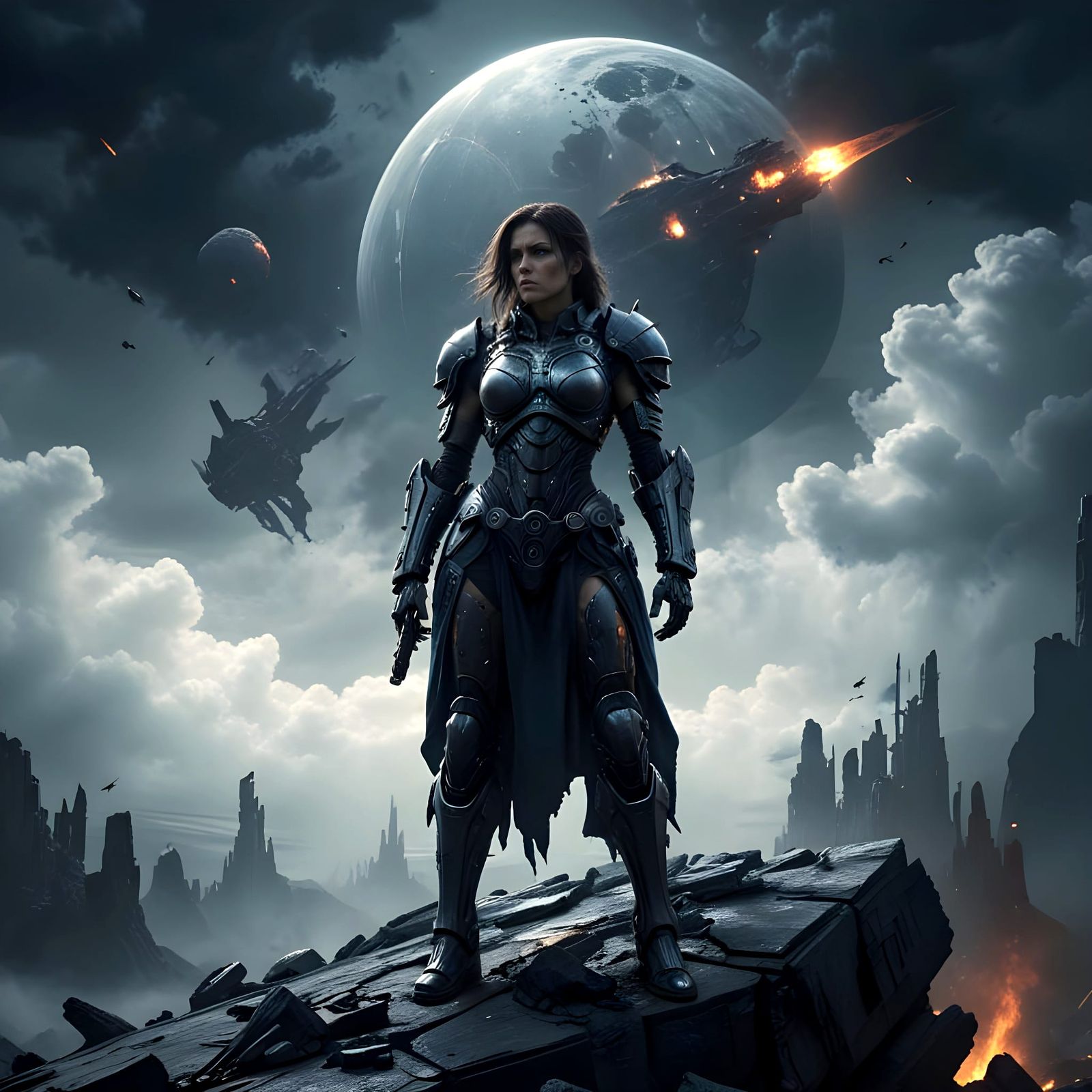 Female Cybernetic Warrior on Alien Planet