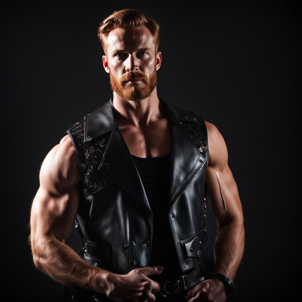 Muscular Ginger Man in Leather Harness, Tom of Finland Style