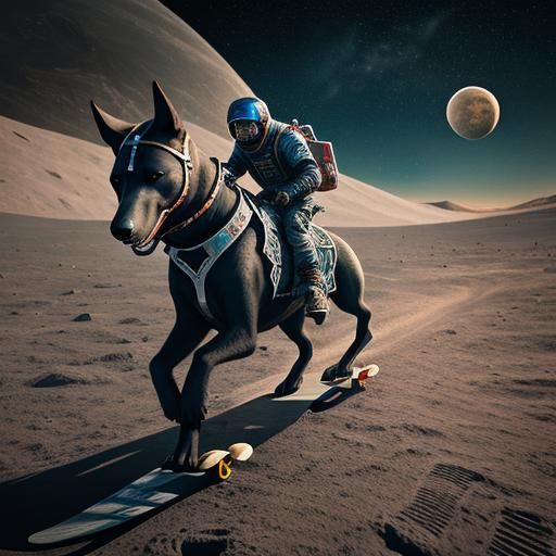 Dog Skateboarding on the Moon in Pixel Art
