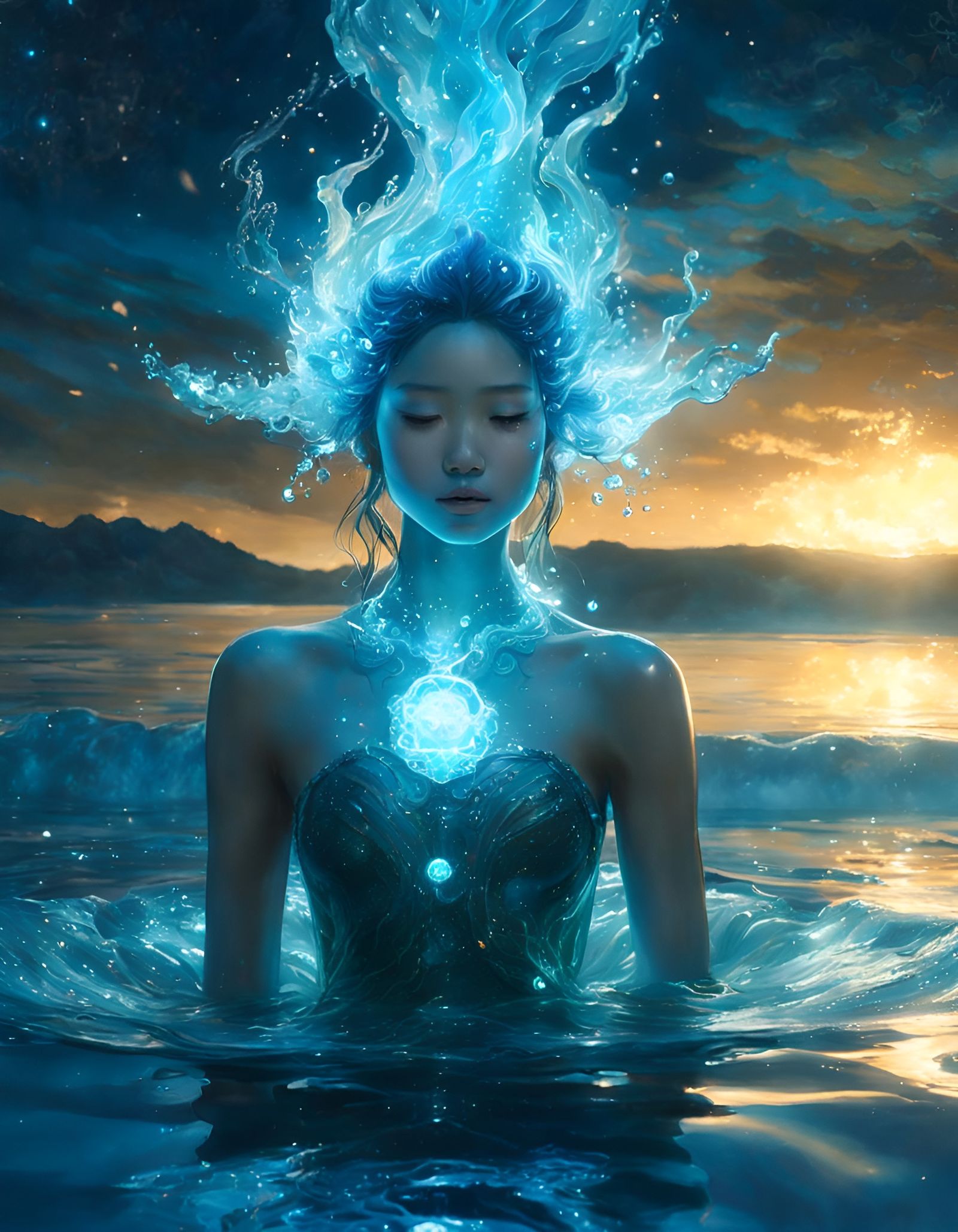 Celestial Water Spirit in Fantasy Starry Space