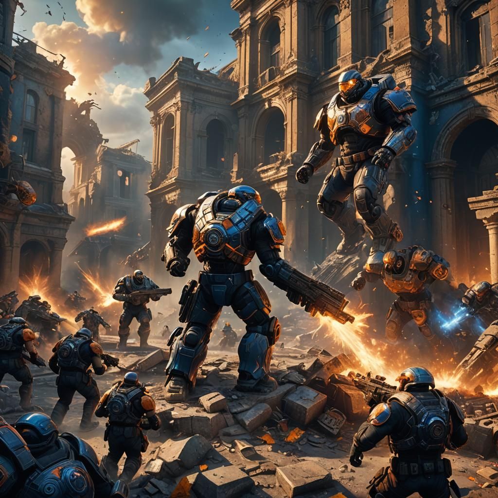 Sci-Fi Battle in Ruined Cityscape