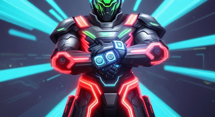 High-Tech Character Surge in Cyberpunk Environment