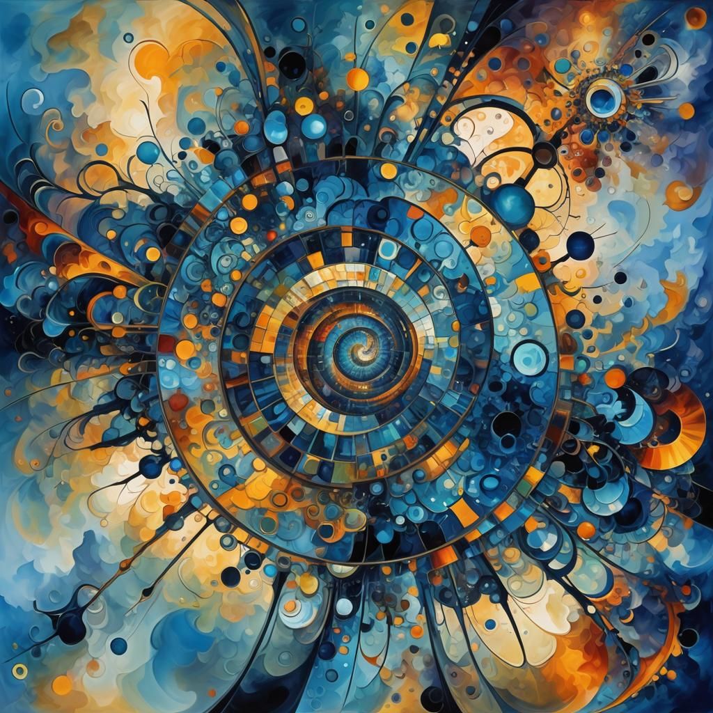 Intricate Blue Fractal Mirror Image in Abstract Style