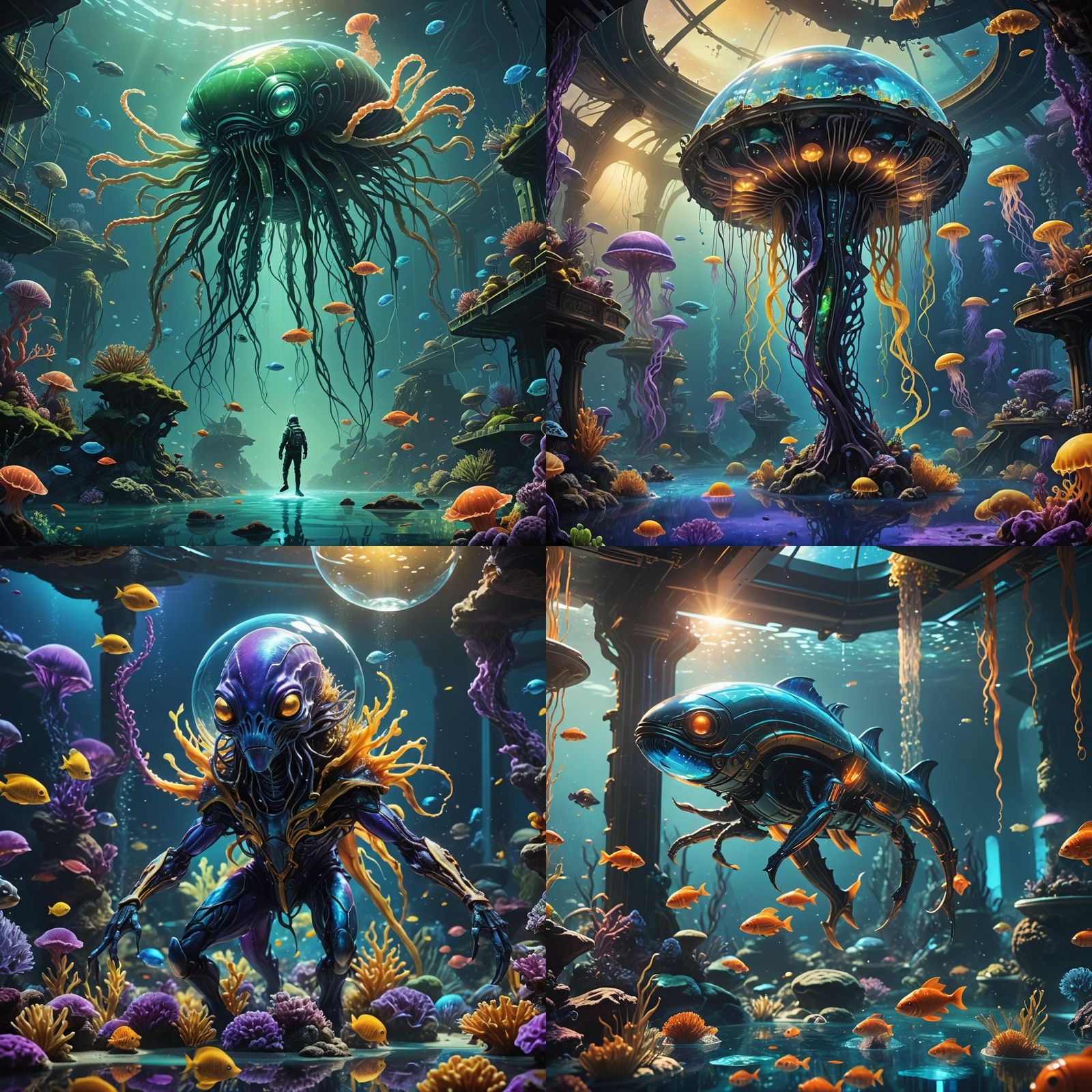 Fantastical Alien Sea World Aquarium in Detailed Matte Paint...