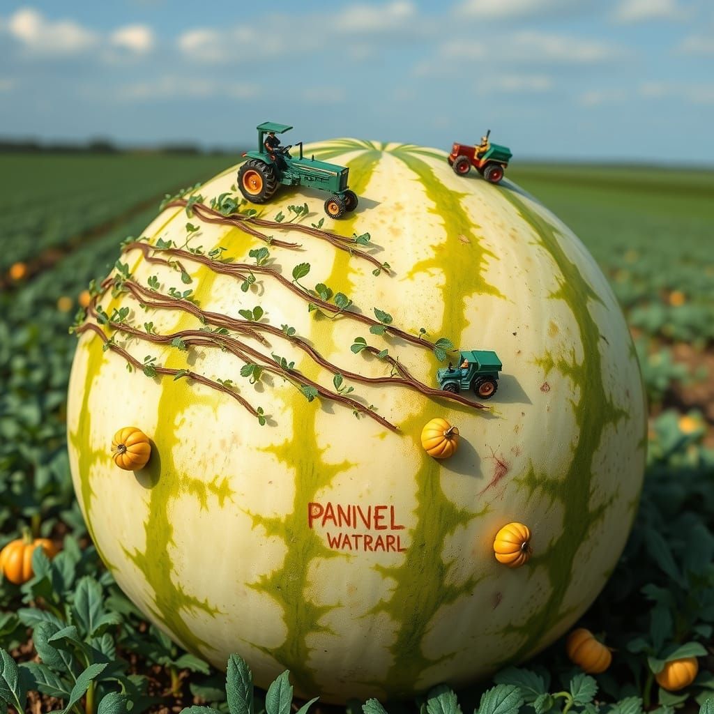 Miniature Farmers Tend to Giant Watermelon in Bountiful Fiel...