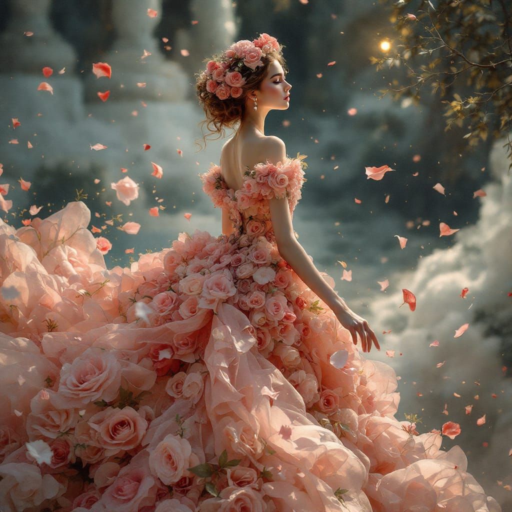 Enchanted Rose Petal Ball Gown on Woman