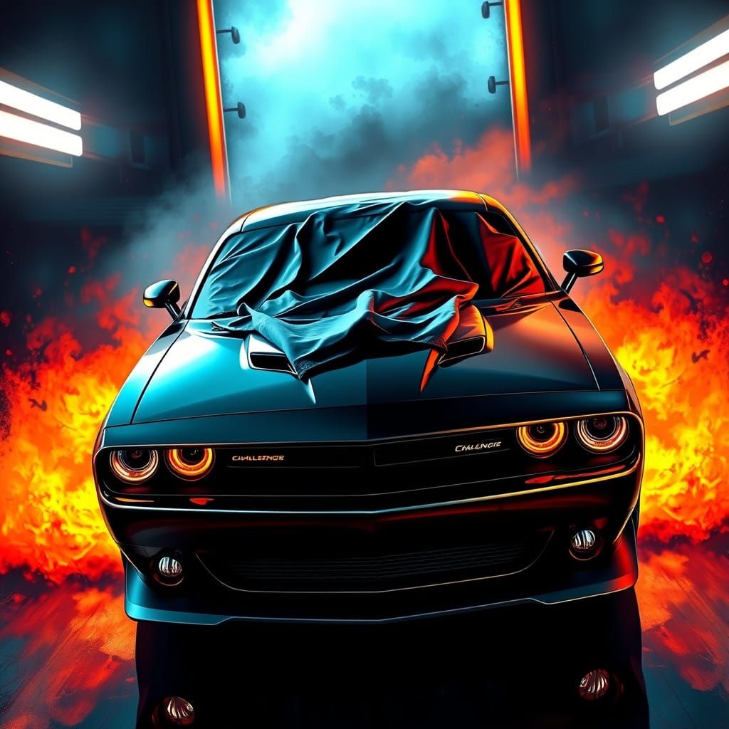 Futuristic Dodge Challenger in High-Octane Action Scene