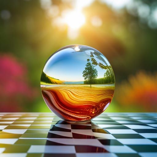 Amber Glass Marble at Sunrise in 3D