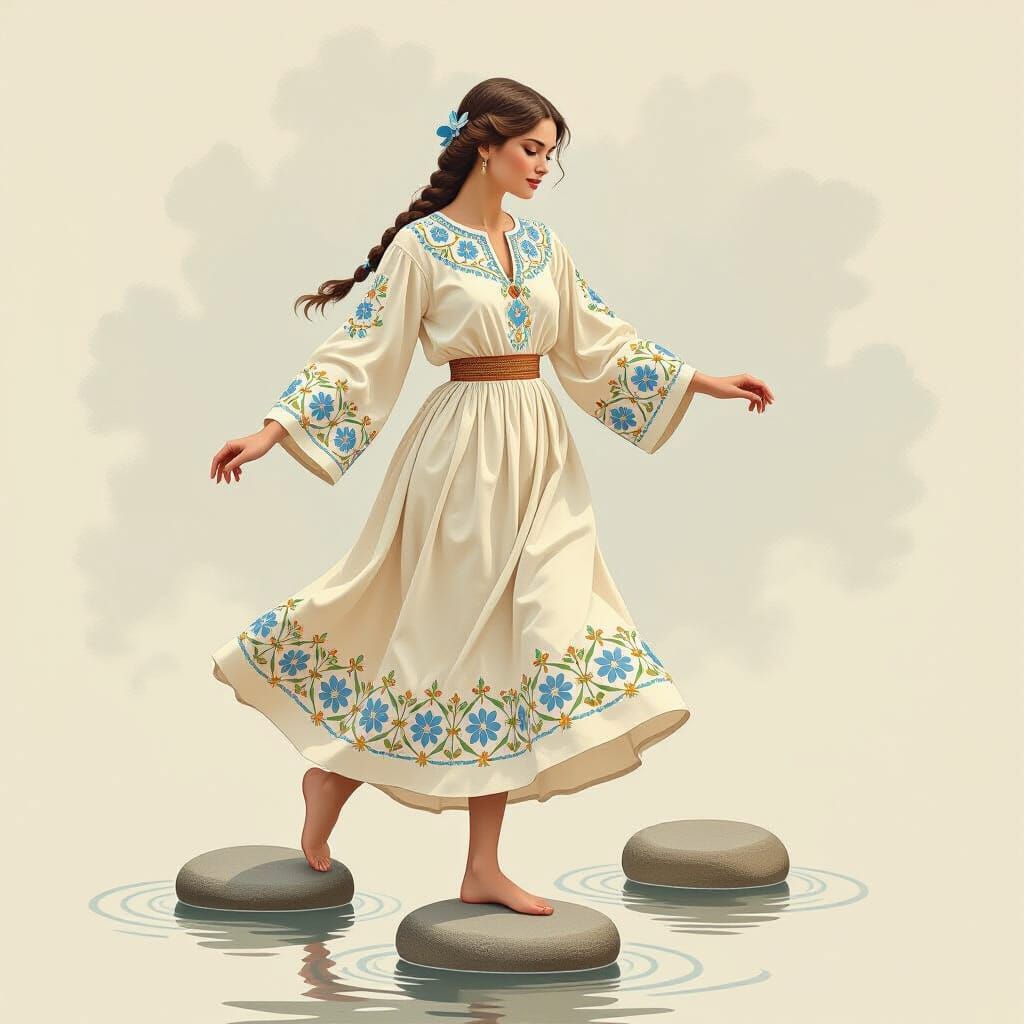 Ukrainian Woman in Vyshyvanka, Bilibin Style Illustration