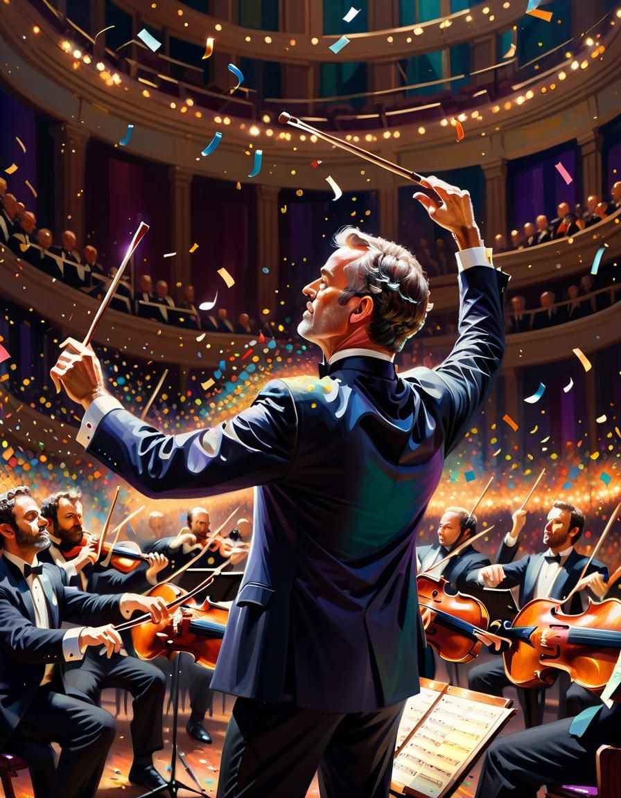 Orchestra Conductor in Elegant Oil Painting