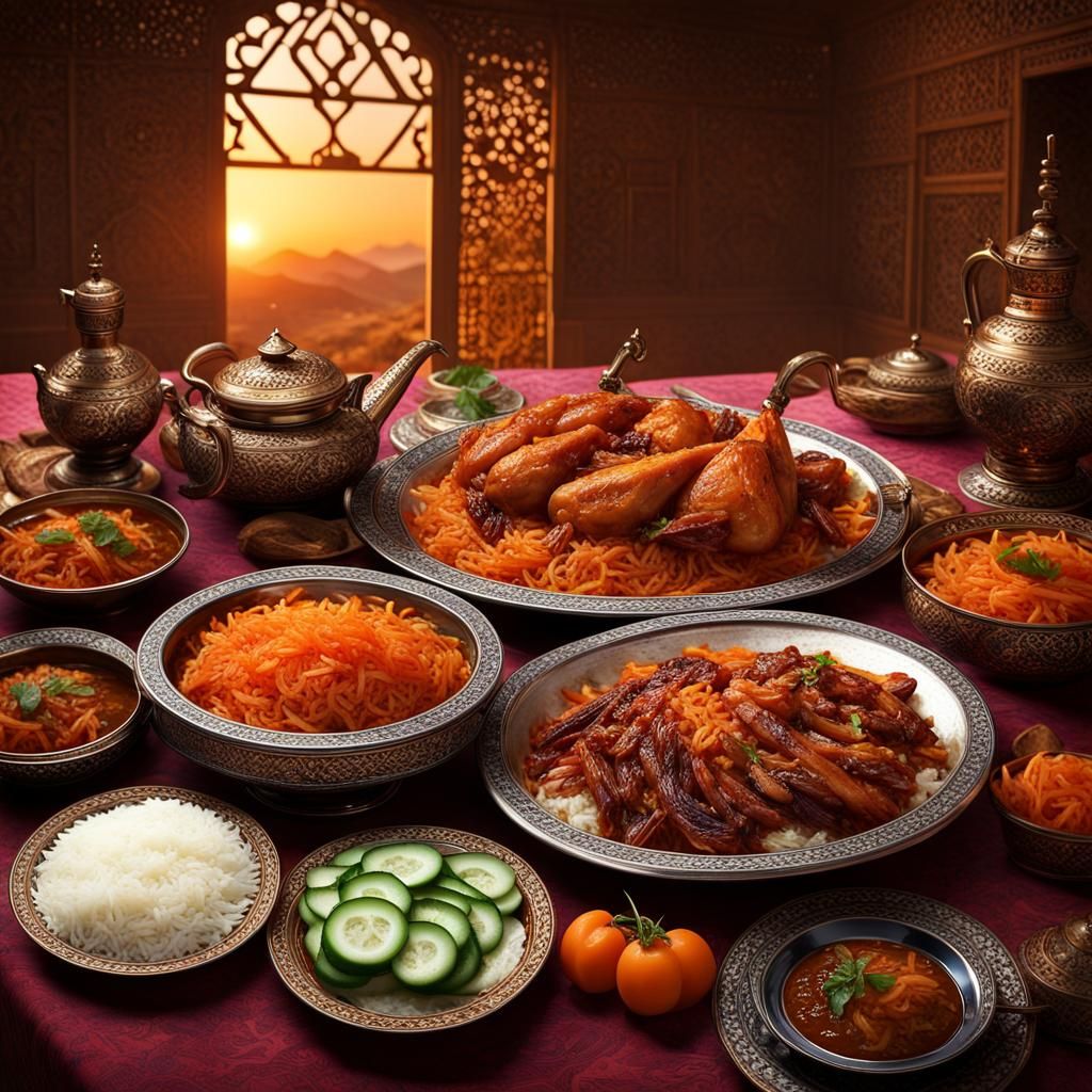 Authentic Afghan Qabuli Palaw Feast: 8K Unreal Engine Art