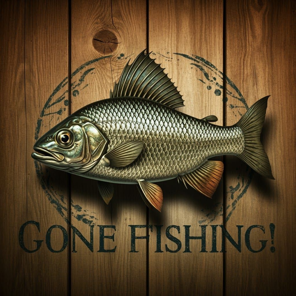 Wooden Gone Fishing Sign.
