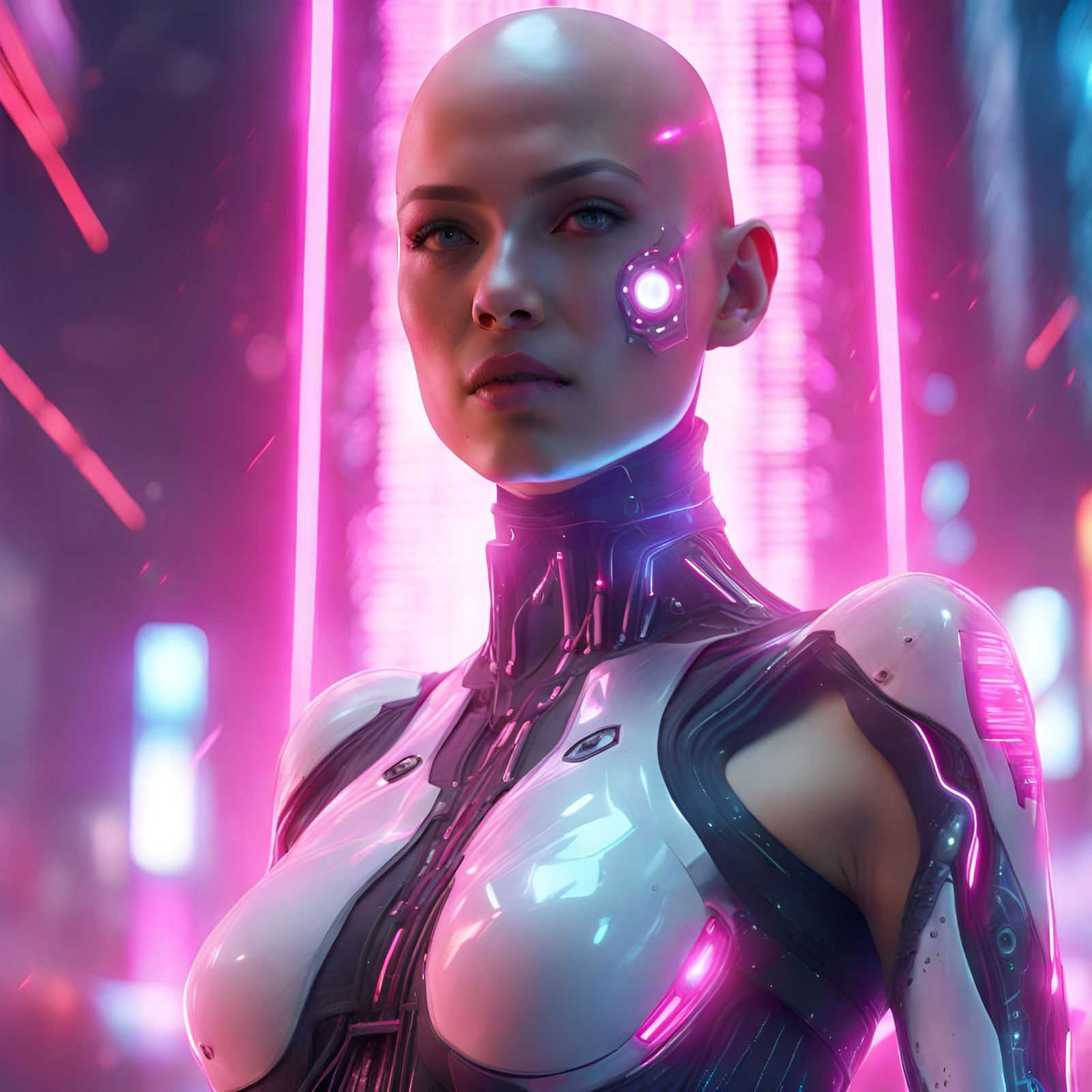 Cybernetic Woman with Laser in Cyberpunk Style