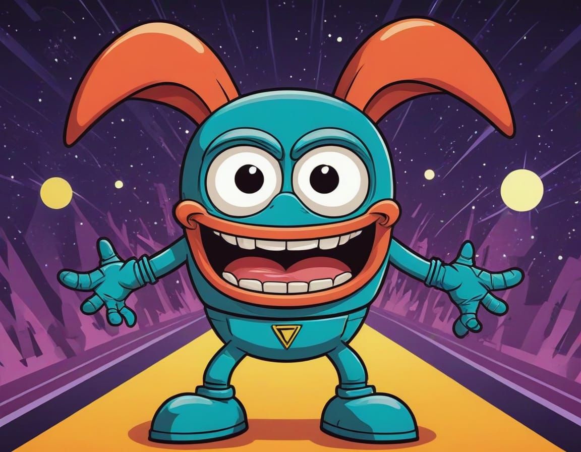 Cartoon Alien Scheming in Sci-Fi Landing