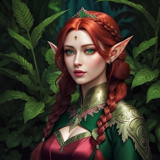 Fantasy Elf Sorceress with Emerald Tiara