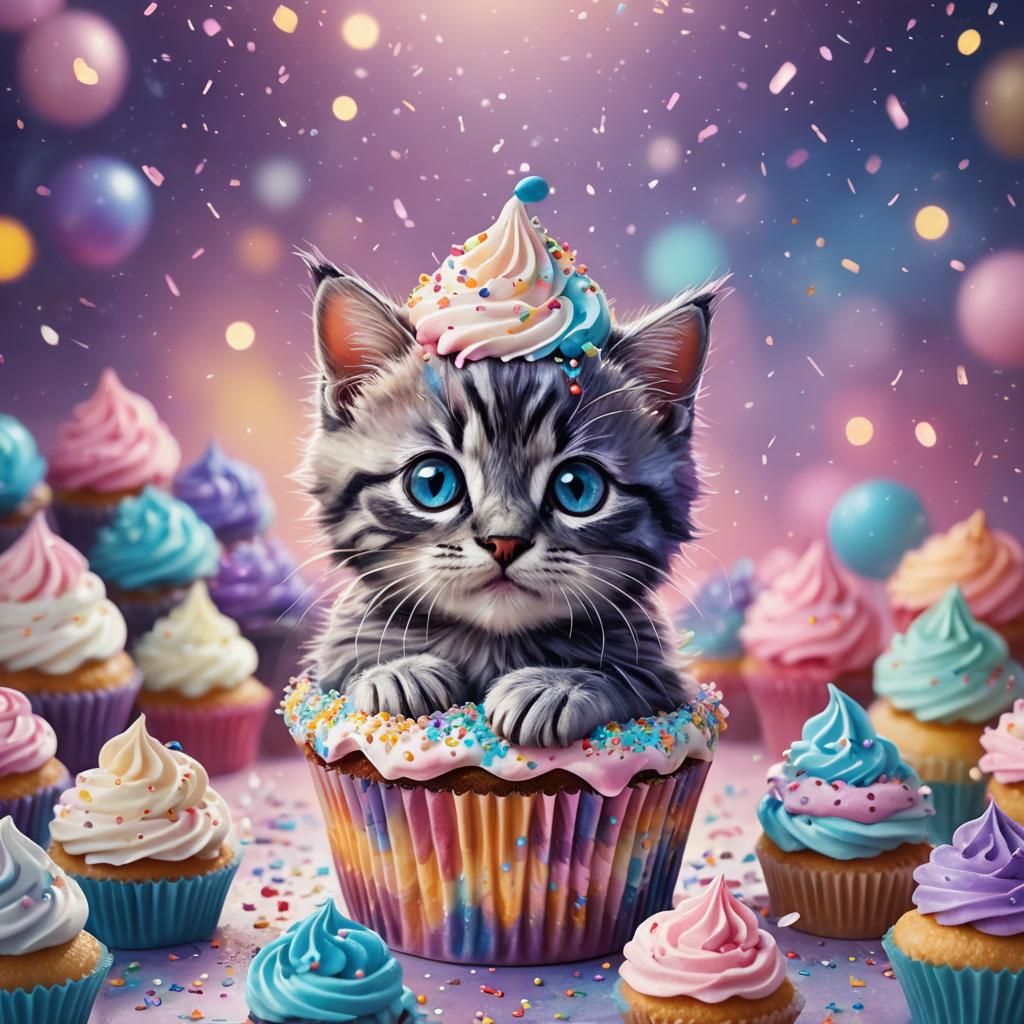 Kitten in Cupcake: Whimsical Fantasy Art