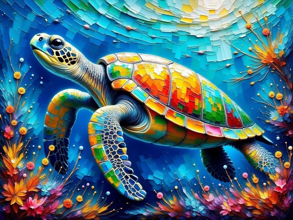 Majestic Sea Turtle in Vibrant Tropical Hues