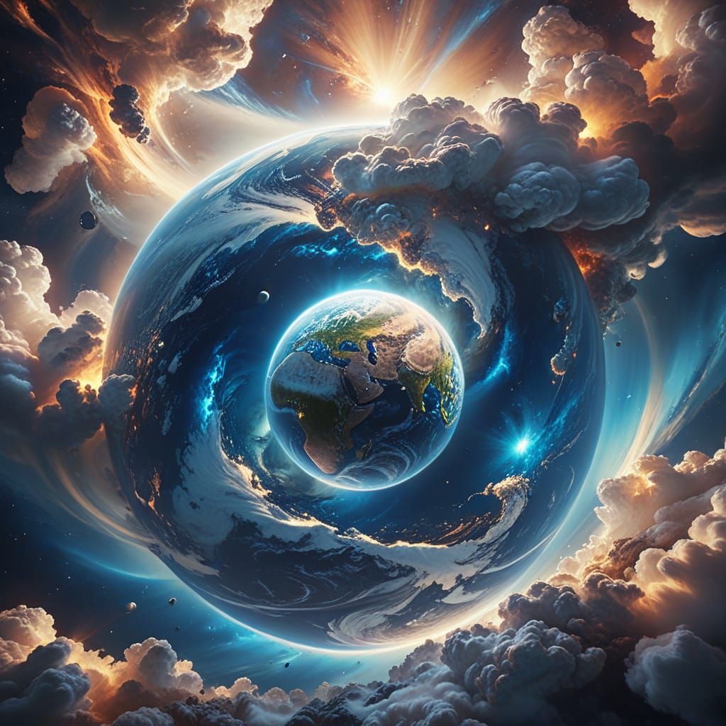 Surreal Earth in Space Oil Painting