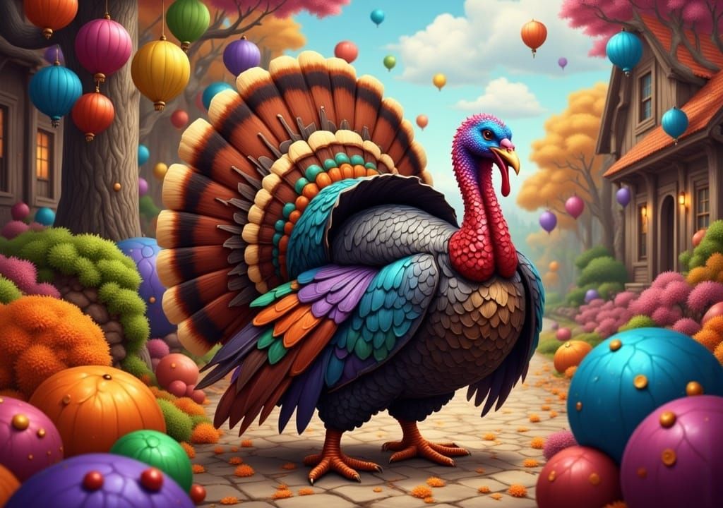 Colorful Cartoon Turkey in Animated HDR Style