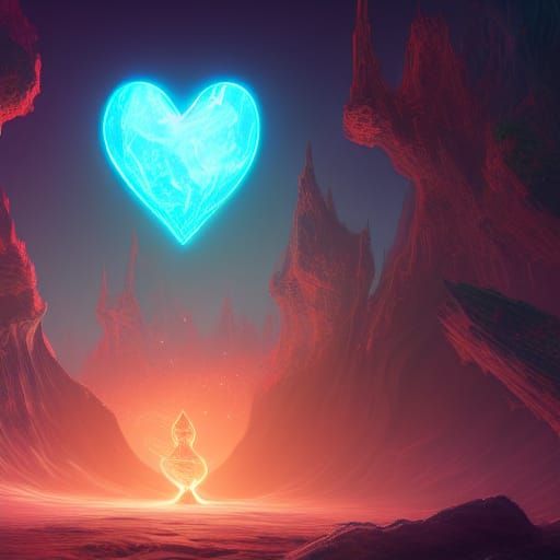 Glowing Heart in Space: Detailed Matte Painting