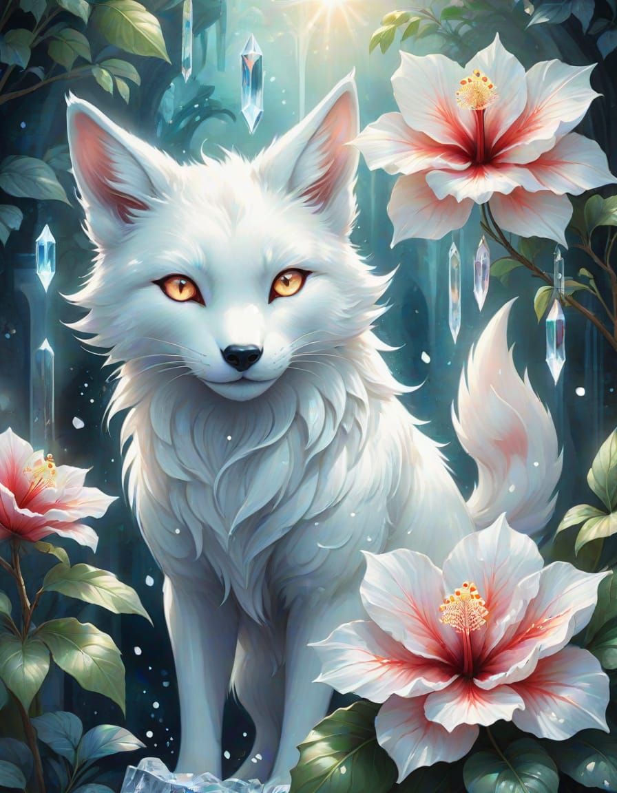 Kitsune Peek-a-Boo: Whimsical Watercolor Fantasy Art