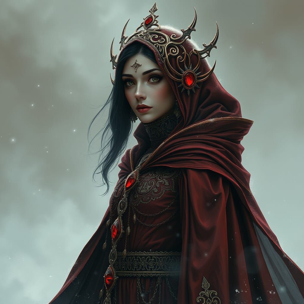 Mystical Frost Queen in Copper and Red Regalia